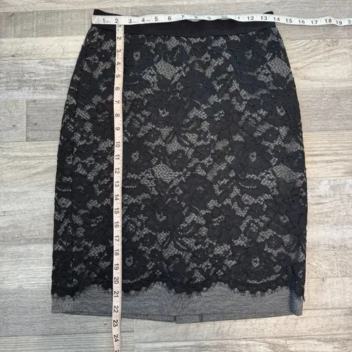 Loft  Grey Pencil Skirt Black Lace Overlay, Black Slip Women's O15