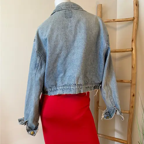 Lee Riders Denim Distressed Cropped “short” Jacket Size Large VINTAGE Blue