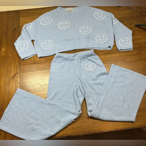 Sincerely Jules Size S Blue 2 Piece Smiley Cropped Sweater & Wide Leg Pants - Image 1