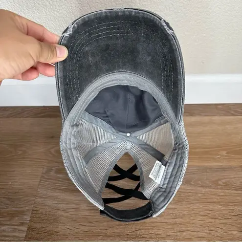 NWOT WomenâsâGray Distressed Criss Cross Back PonytailâHat Gray