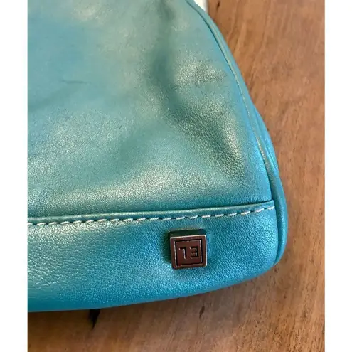 Elliot Lucca LeatherTeal Clutch Purse Handbag Kiss Lock Chain Charms