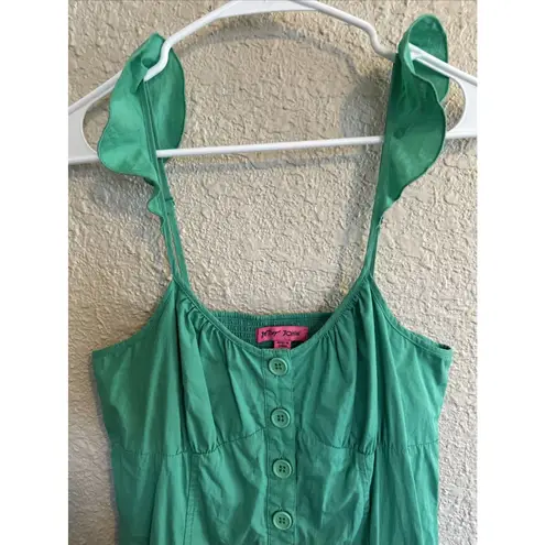 Betsey Johnson  Tiered Dress Y2K M‎ Mini Milkmaid Kelly Green Smocked Cottagecore