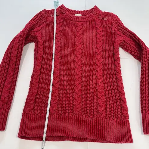 LL Bean Red Rope Stitch Cable Cotton Pullover Sweater Size SMALL