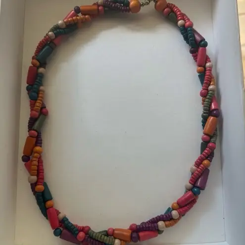 Vintage Colorful Wooden Beaded Twist
Statement Necklace Rainbow Y2K Handmade