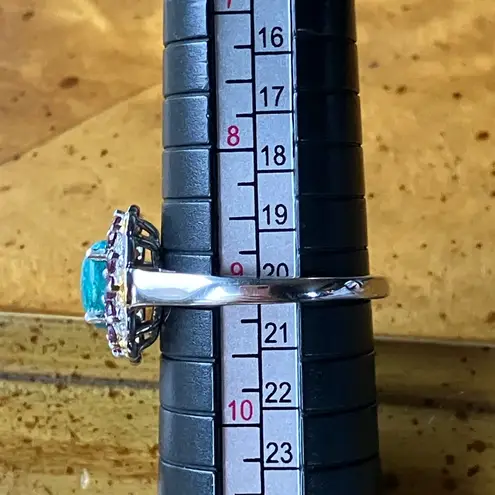 Natural Chrysocolla Orissa Garnet Sterling Silver Ring Size 9 Blue