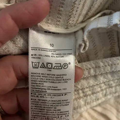 Banana Republic Factory Size 10 Paperbag Waist Shorts Linen Blend Neutral Stripe Tan