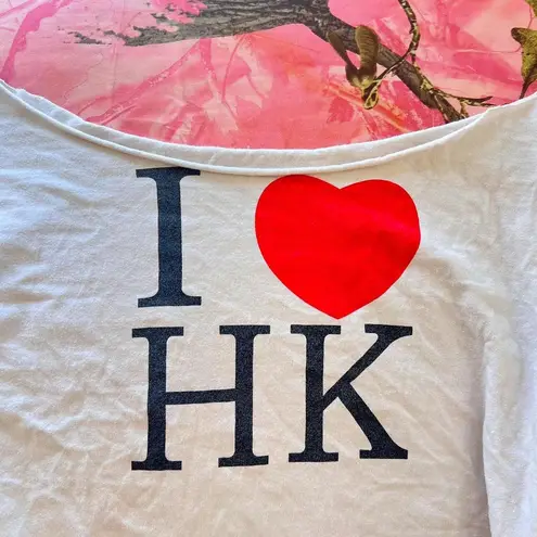 y2k i love hong kong cut off shoulder short sleeve t shirt White