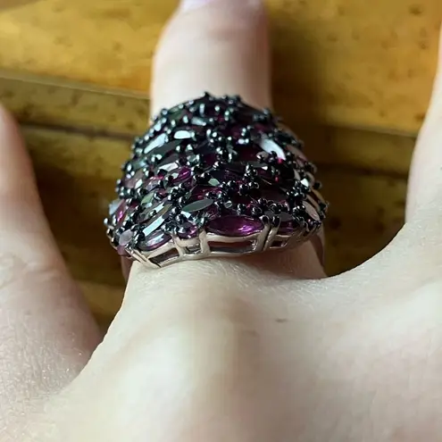 Natural Rhodolite Garnet Sterling Silver Cocktail Ring Size 5.75 Purple