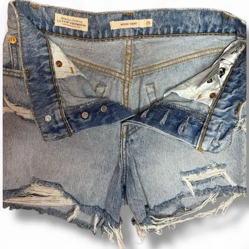 Levi's Wedgie Premium Light Wash Blue Distressed Jean Shorts Size 25