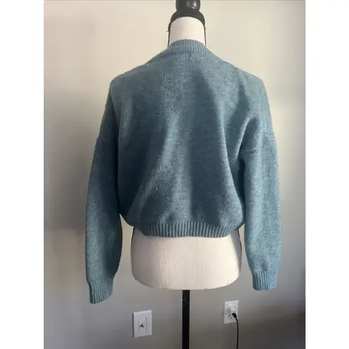 Witty Fox Ditzy Floral Small Blue Cropped Button Sweater Embroidered Hearts