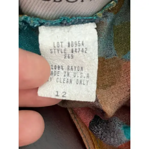 VTG Colorful Palazzo Pants Gauchos Size 12 Blue Abstract 80s 90s Office Boho