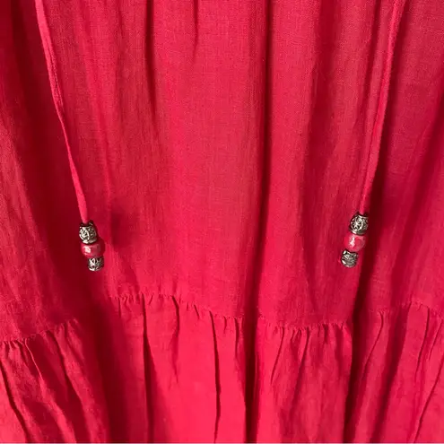 Sundance Dark Red Tassel Embroidered Pleated Elegant Cotton Maxi Dress size XL