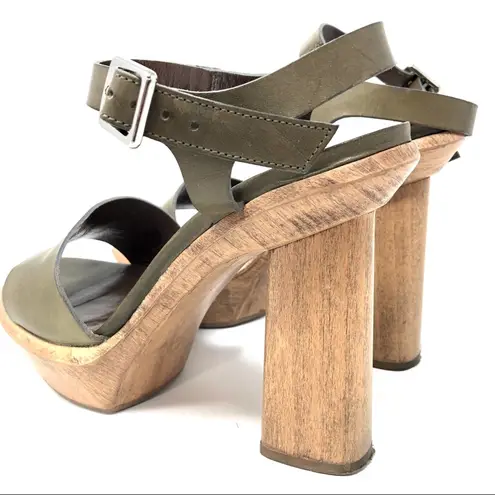 MARNI kahki green leather, wood sandals Size 9