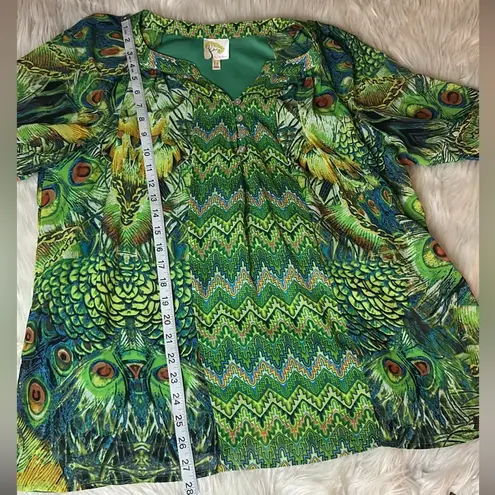 Anthropologie Fig and Flower Boho Peasant Blouse Women’s Size 1X Lined Peacock Green