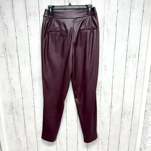 EXPRESS  Pants Women Size 4L Brown Red Trousers Slim Faux Leather Pleated Pockets