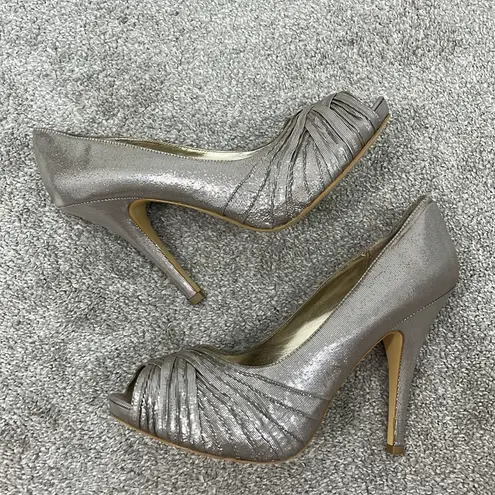 Lulu Townsend Size 9.5 Gold Pewter Metallic Peep Toe Heels