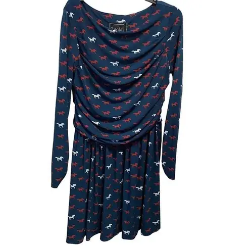 Leota New York Chase & Wonder HORSE Drapey Dress XL Medium Blue Long Sleeve