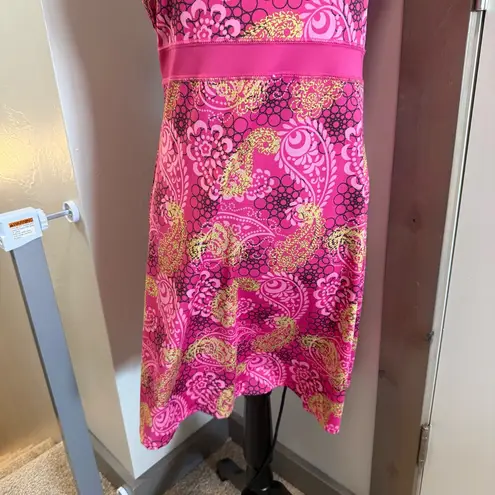 Soybu Athleisure Tennis Yoga Tank Dress Pink Floral Crisscross Strappy Stretch M