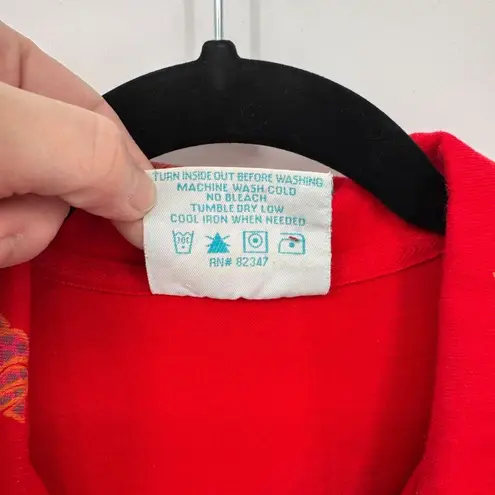 Vintage Zip Code Collared Maxi Dress Womens Large Red Cotton Fish Print Mexico