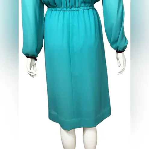 Victor Costa 70’s Turquoise Long Sleeve Pleated Dress Size 12 Blue