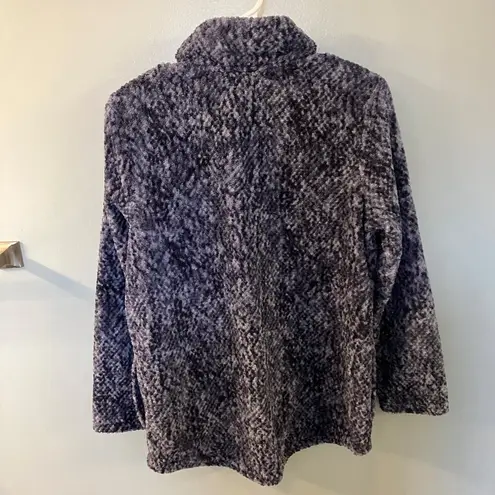 Stan Herman Womens Textured Blue Lightweight Fleece Zip up Jacket Medium