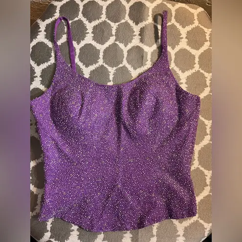Purple Beaded Crop Top back cutouts side zip party event festival vintage Y2K 6