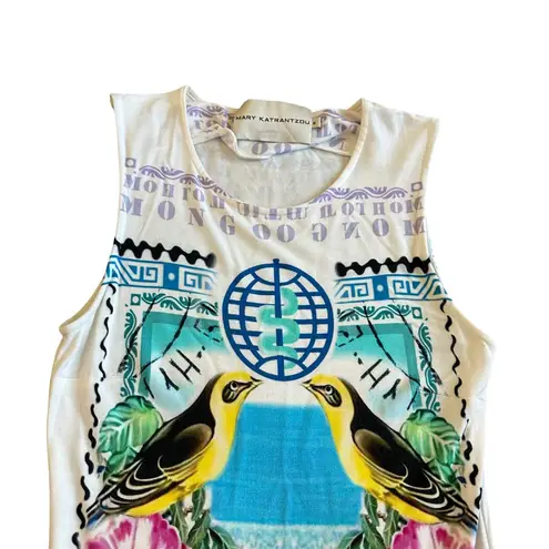 Mary Katrantzou Sleeveless Bodycon Sheath Dress Bird Bold Unique Size Small White