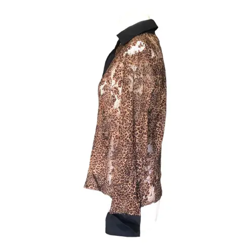 Vintage Richard Malcolm Black Unlined Mesh Lace Button Front Long Sleeve Blouse Size M