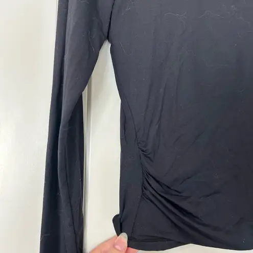 Qinsen Womens Crewneck Long Sleeve Shirt Double Lined Basic Tees Side Ruched Black