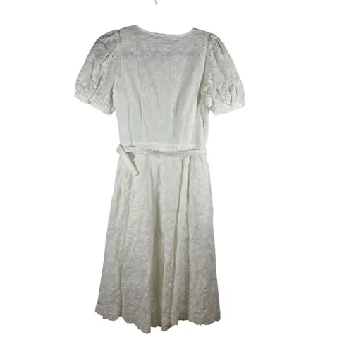 Polo Ralph Lauren Ruffled Linen Eyelet Lace Midi Dress Button Up Belted Size 4 White