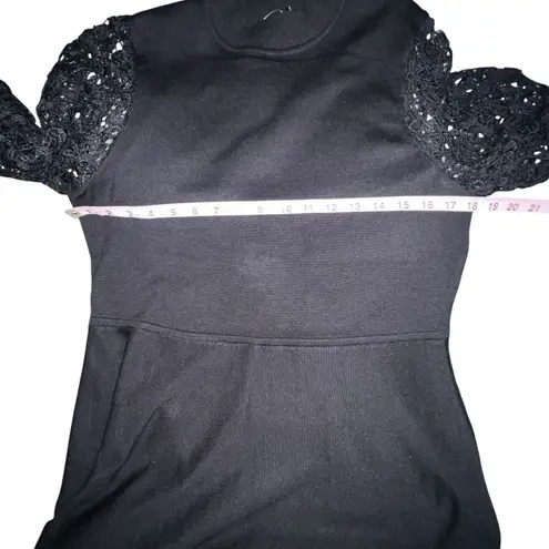 Nina Leonard Women M Black Dress High Neck Long Crochet Lace Sleeves Knee Length