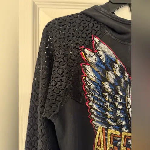 Affliction BORN TO RUN Crochet Sleeved Women's Black Hoodie Size Medium