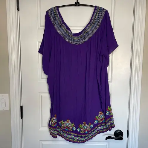 Swimsuits For All Embroidered Beach Cover Dress Women's Plus Size 14/16 Rayon Purple