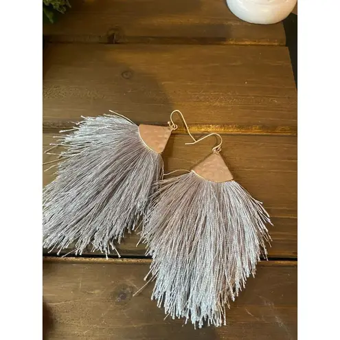 Antique gold and silver gray threaded tassel earrings Silver