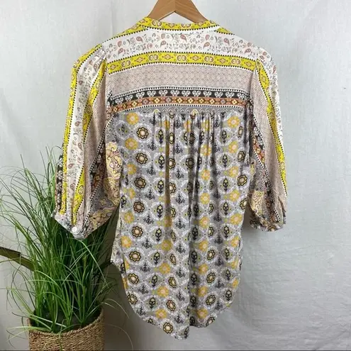 Anthropologie  Fig & Flower Print Button 1/2 length Sleeve Blouse Top S Small