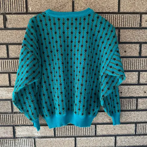 Victoria Jones Vintage Teal Geometric Knit Sweater Petite Large