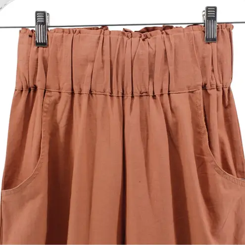 NWOT Kourt Rust Paperbag Waist Crop Pants Flax Cotton Blend Comfort Summer XS Orange - Image 3