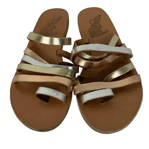 Ancient Greek Sandals Niki 38 Pink Metallic Leather Toe Ring Sandals Size 7.5