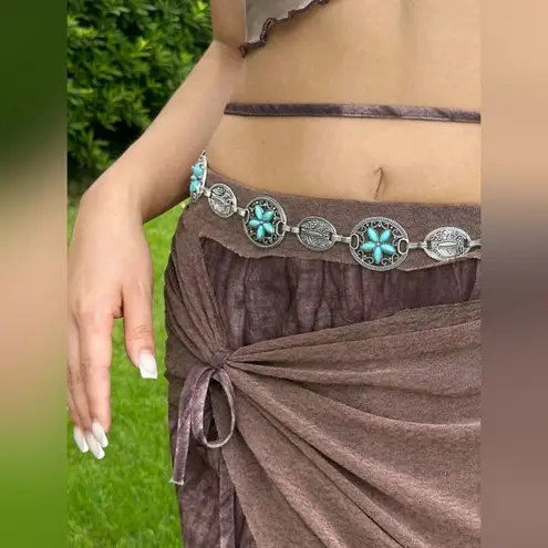 Turquoise Silver Color Vintage Carved Flower Style, Waist Chain Belt