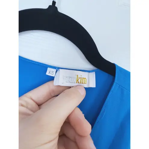 Yumi Kim V-Neck Mini Dress Embroidered Blue White XS Soft Femme Oriental Floral