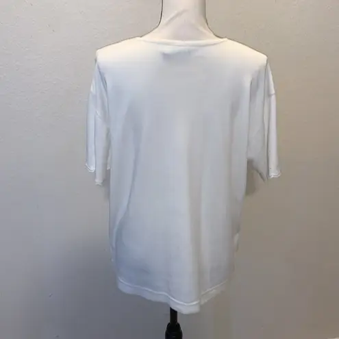 Jantzen  Classics vintage white floral embellished sleeves short sleeve shirt