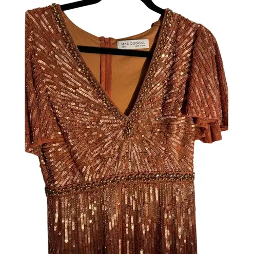 Mac Duggal  5538 Butterfly Sleeve Sequin Copper Dress Size 6 New w/ Tag MSRP $598