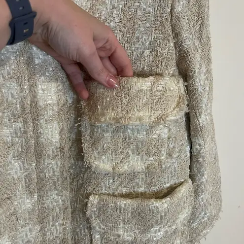 Smythe Cream Tweed Houndstooth Blazer Tan Size 10