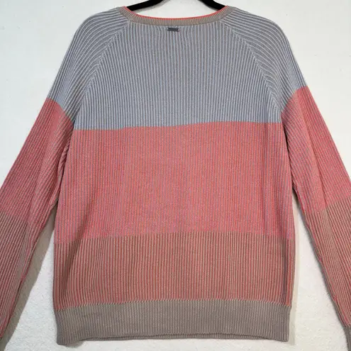 prAna Branagan Pink & Blue Color-Block Striped Cre Sweater Organic Cotton Medium