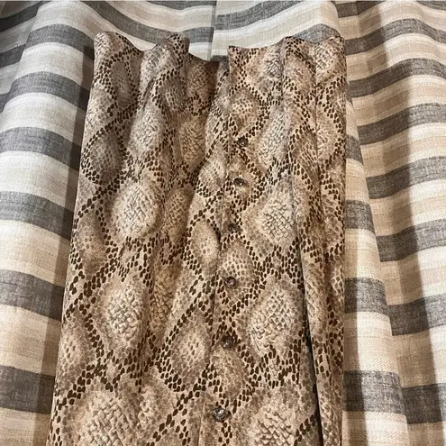 Leslie Fay  Tan Snakeskin Print‎ Button Front Midi Dress Size 8