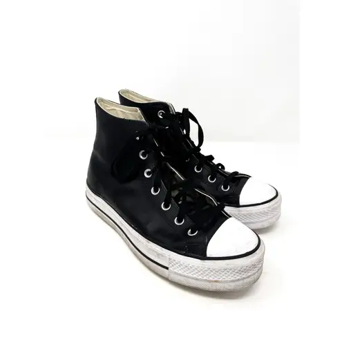 Converse Black Leather High Top Platform 