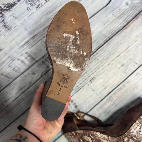 Donald J Pliner Wedge Heels Size 6 Brown Suede Snakeskin Platform Sandals Italy