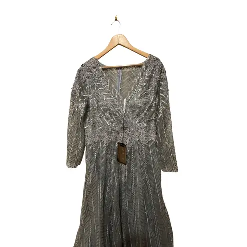 Mac Duggal 20189 Embellished Illusion Long Sleeve Wrap Over Gown Size 14