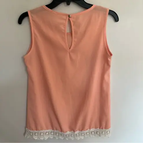 Women’s Candy Rose Peach Tank Top With White Lace Trim Size Small Pink thumbnail 10