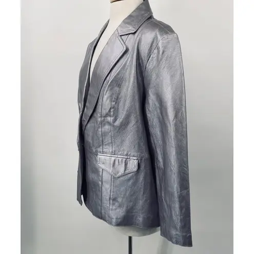 Vintage Y2k Metallic Leather Blazer Jacket Collared Silver Purple Lilac 1X 16W